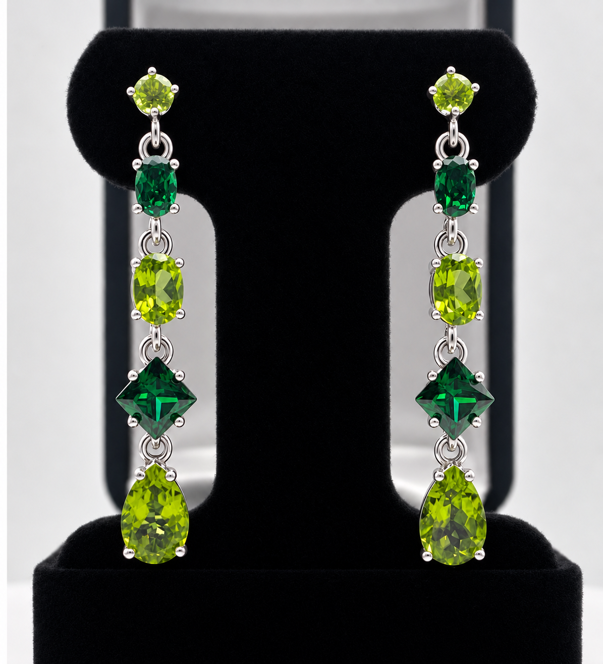 9.26ctw Multi Cut Emerald & Peridot Drop Earrings