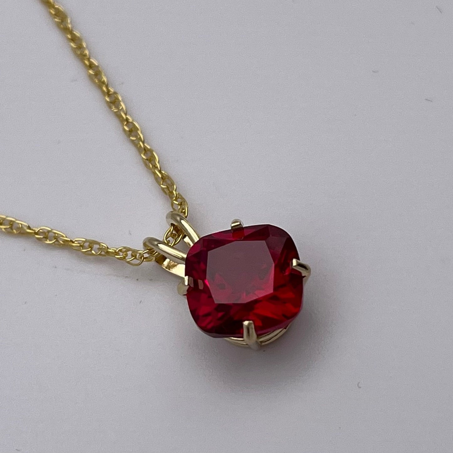 Beautiful 14k Gold 5ct Cushion Cut Ruby Pendant Necklace Fine Jewelry Gift Cushion Square Ruby Necklace Lab July Birthstone