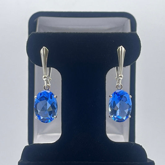 Gorgeous 8.5ctw Oval Cut Blue Quartz Earrings in Sterling Silver