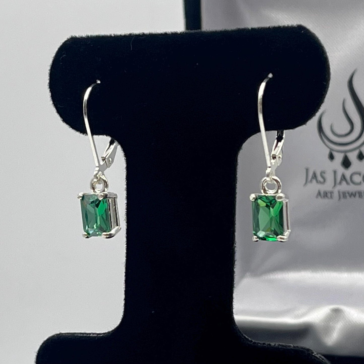 Beautiful 1.7ctw Emerald Cut Emerald Earrings Leverback Sterling Silver dangle earrings trending jewelry gifts May Birthstone