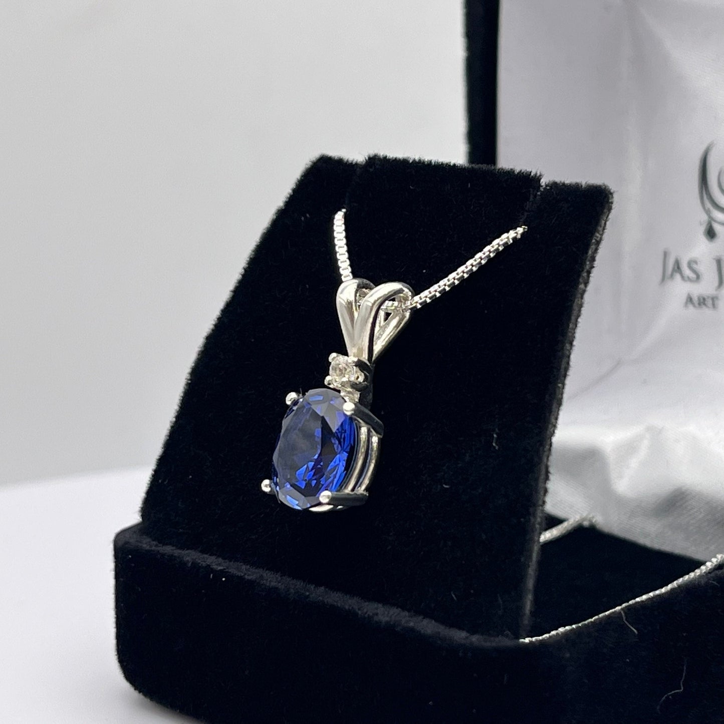 Gorgeous 3ct Blue & White Sapphire Sterling Silver Pendant Necklace Sapphire Septmeber Gift Trending Jewelry 14kt Gold 18"