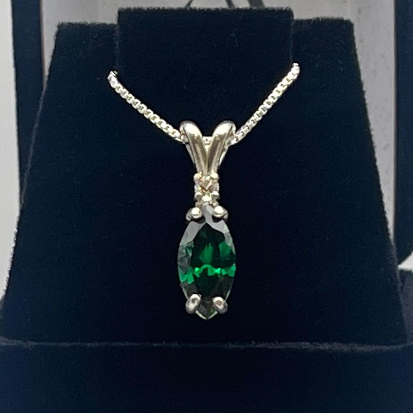 GORGEOUS 2ct Marquise Cut Emerald Necklace White Sapphire Accent Sterling Silver Lab Emerald trending jewelry gift May Birthstone