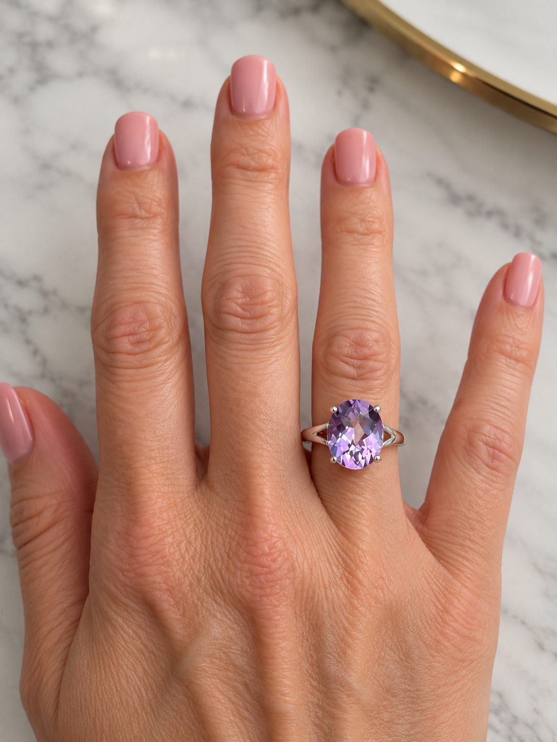 4.5ct Oval Rose de France Amethyst Ring in Sterling Silver