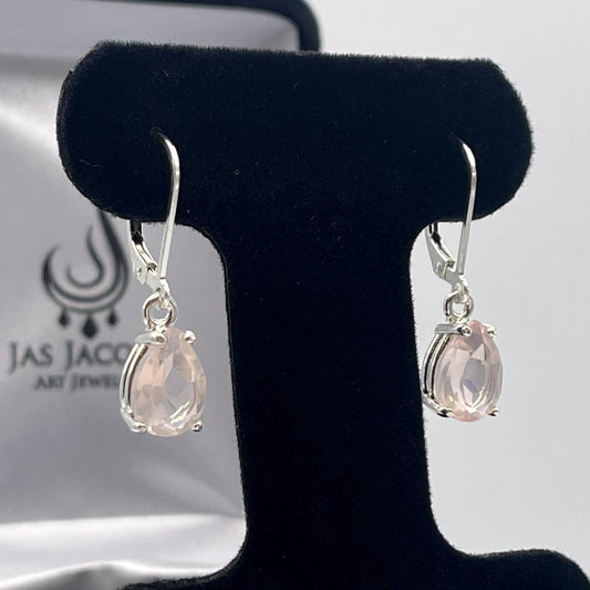 BEAUTIFUL 4ctw Pear Cut Natural Rose Quartz Earrings Sterling Silver Trending Jewelry Gift Pale Pink Gemstone Necklace