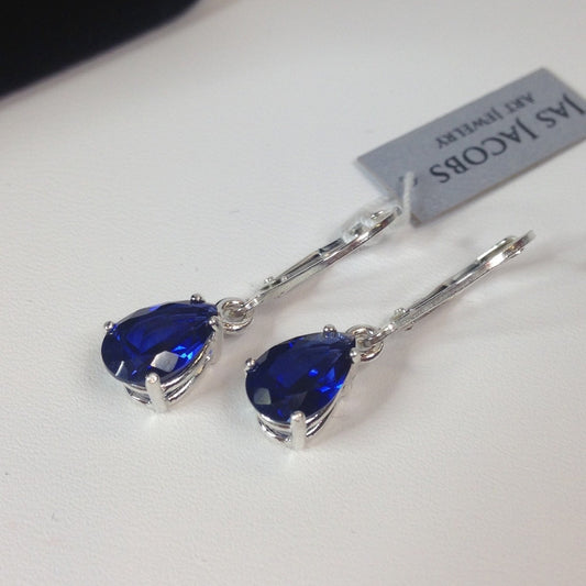 Beautiful 3ctw Pear Cut Blue Sapphire Earrings in Sterling Silver