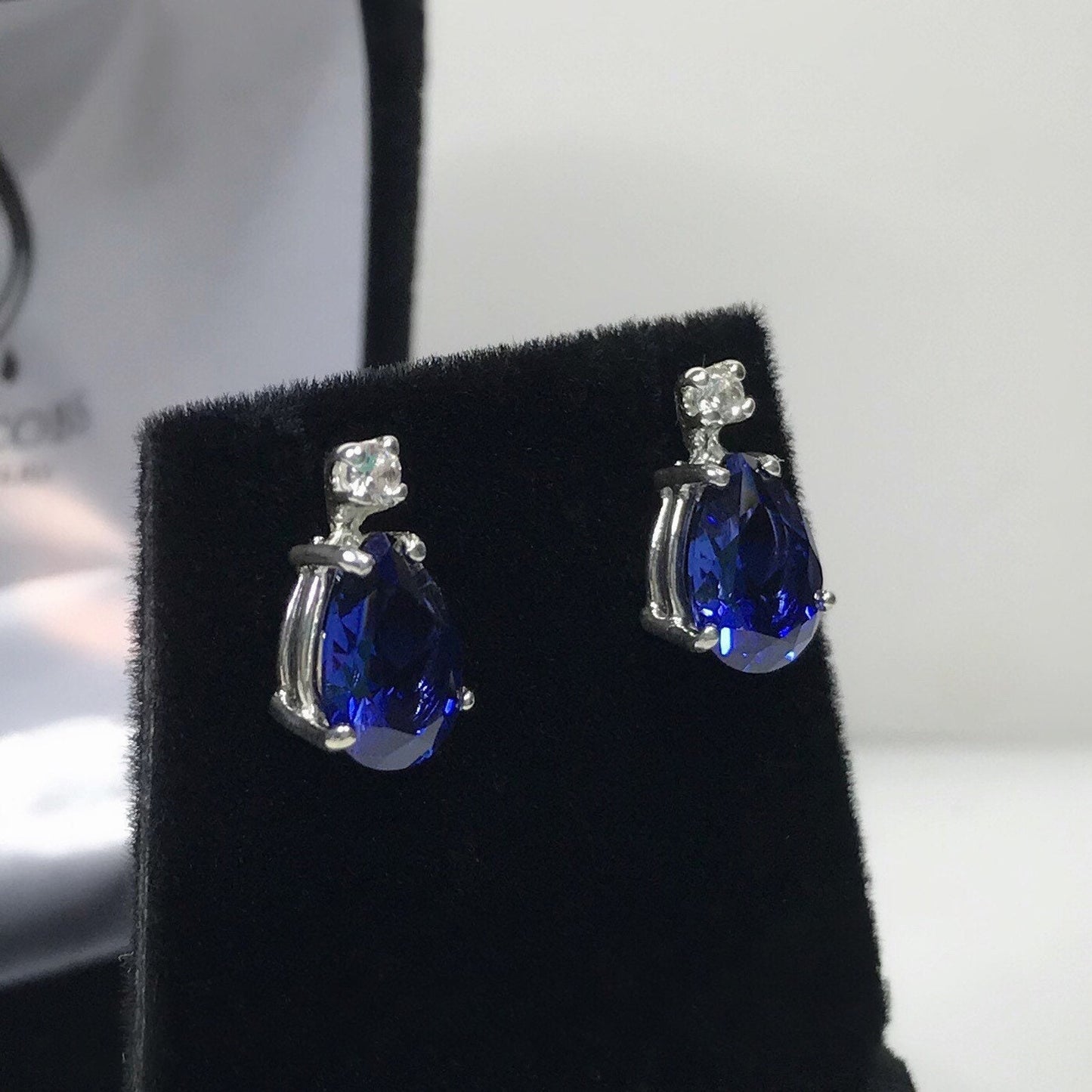 Beautiful 5ctw Pear Cut Sapphire Earrings Blue & White Sapphire Bridal Jewelry