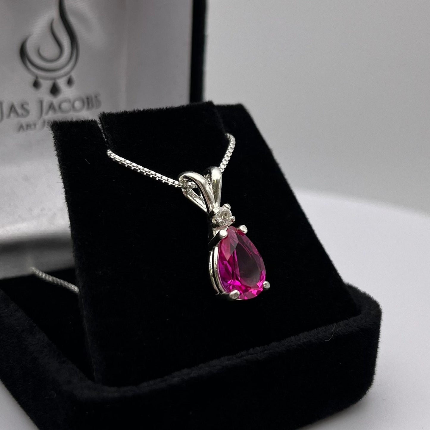 Beautiful 2.5ct Pink Sapphire Necklace White Sapphire Accent Pendant 16” 18” Sterling Silver Bridal Jewelry Gift Teardrop