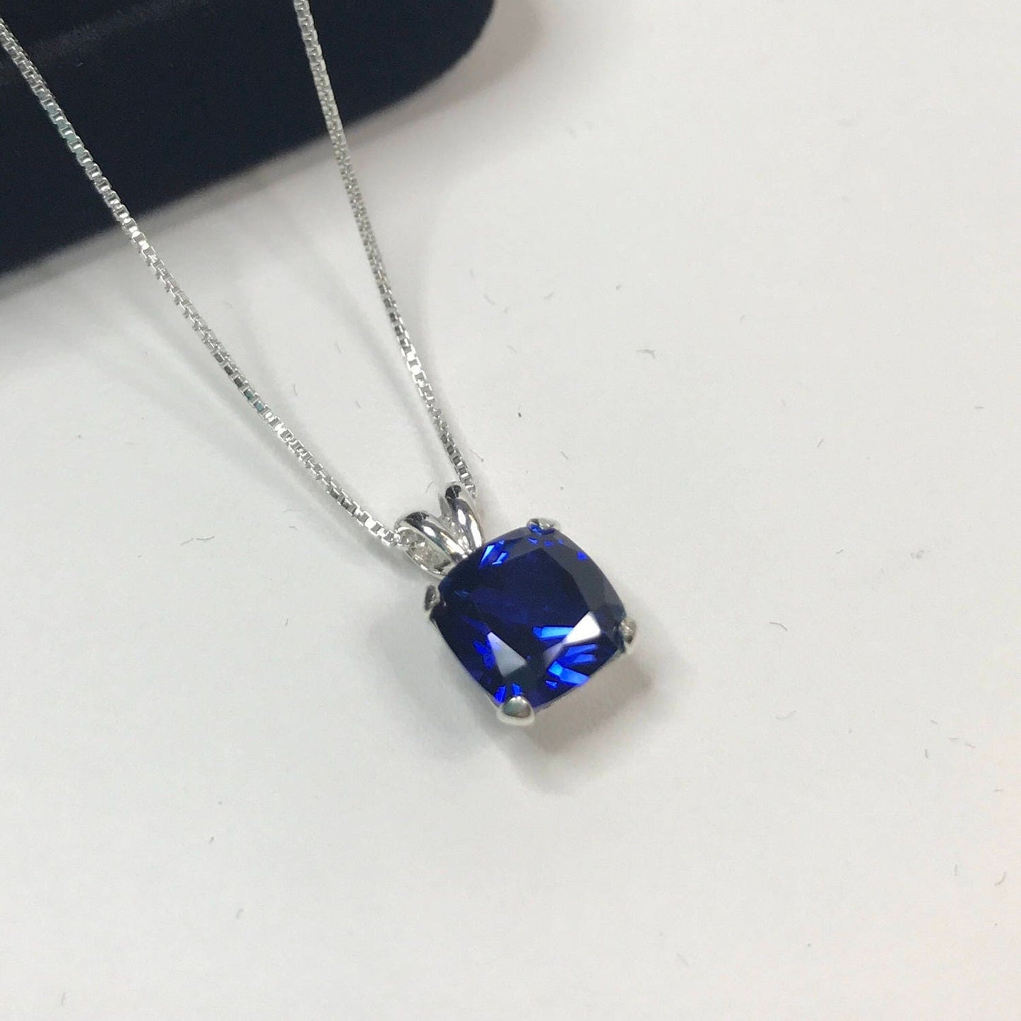2.5ct Cushion Cut Sapphire Necklace Solitaire Pendant Necklace Trending Fine Jewelry Gifts September Blue Sapphire 18"