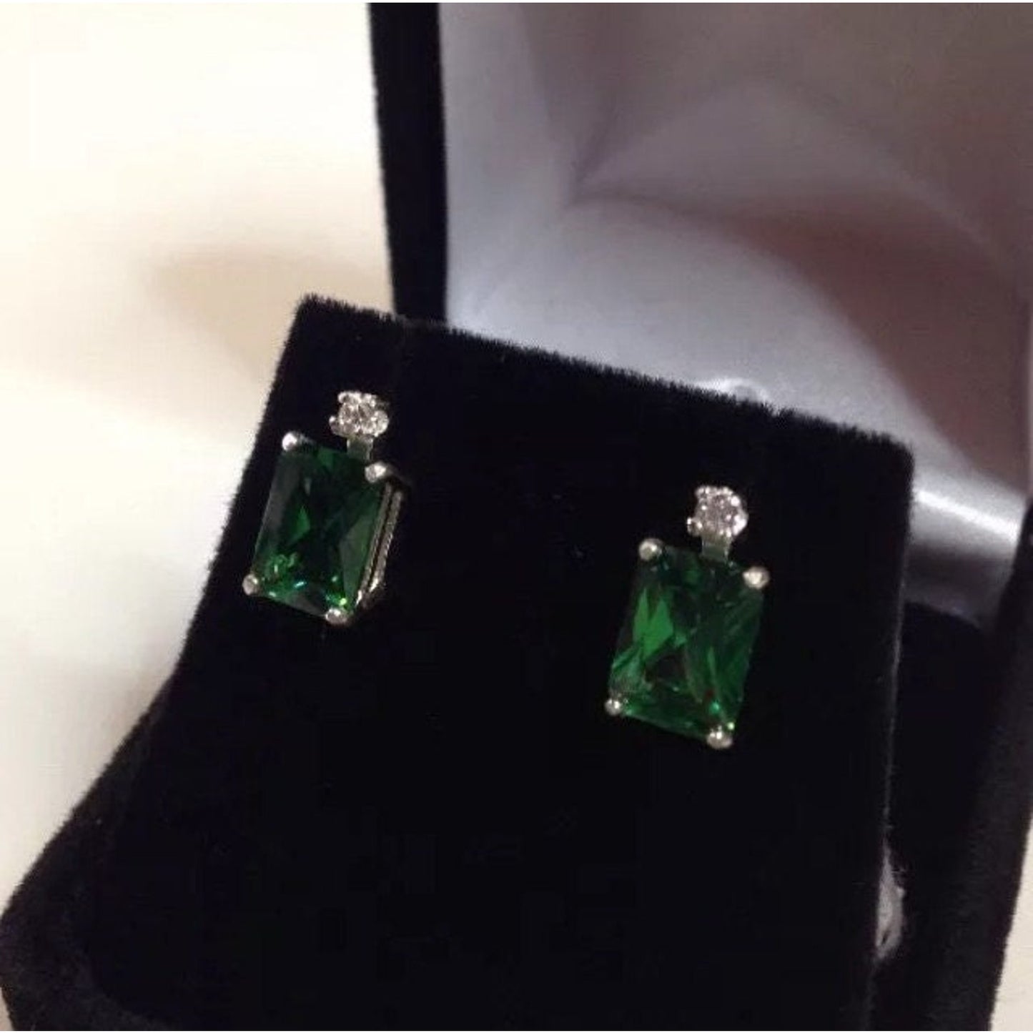 Beautiful 3ctw Emerald & White Sapphire Earrings Emerald Cut Emerald dangle earrings trending jewelry gifts Emerald earrings