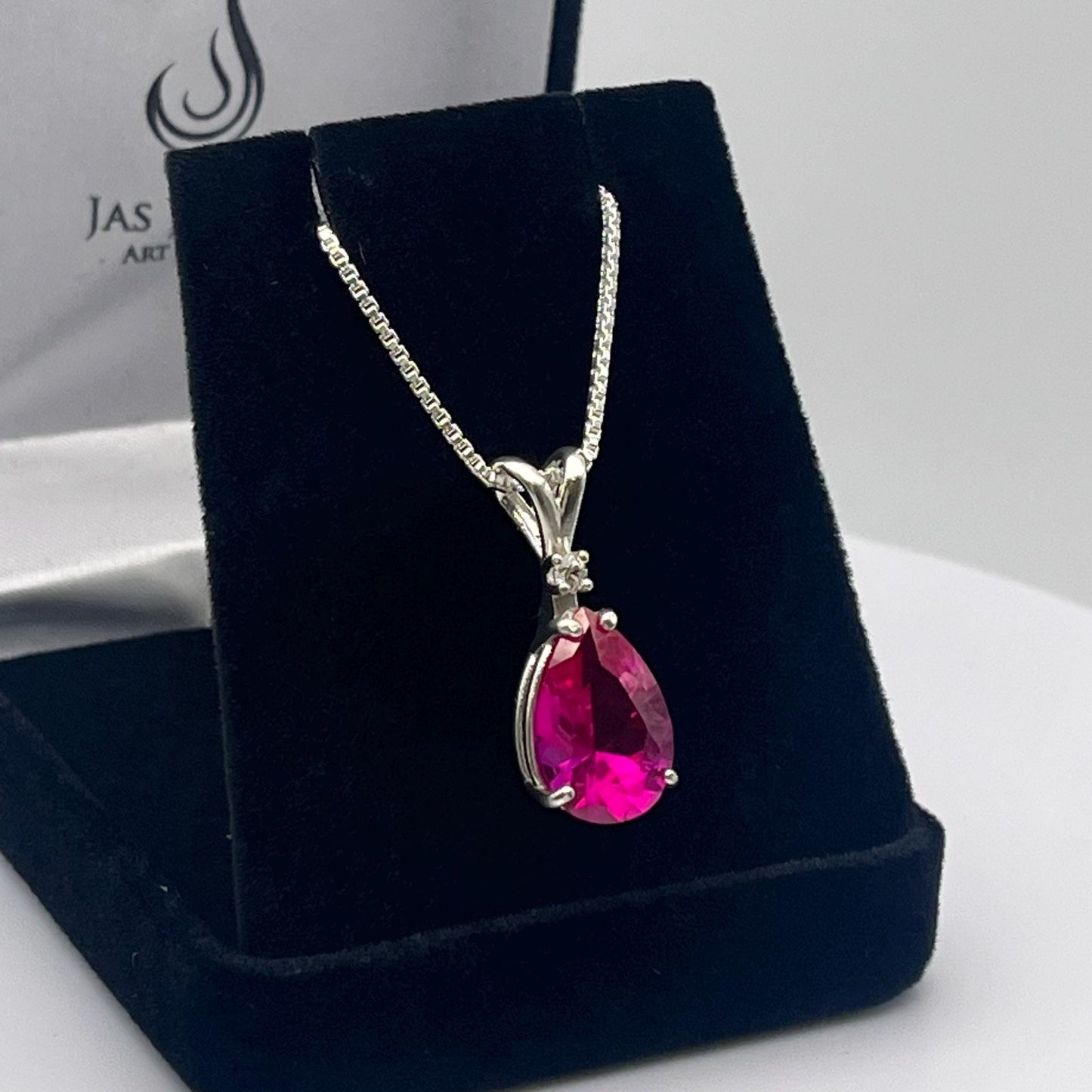 Beautiful 6.5ct Pink Sapphire Necklace White Sapphire Accent Pendant 16” 18” Sterling Silver Bridal Jewelry Gift Teardrop