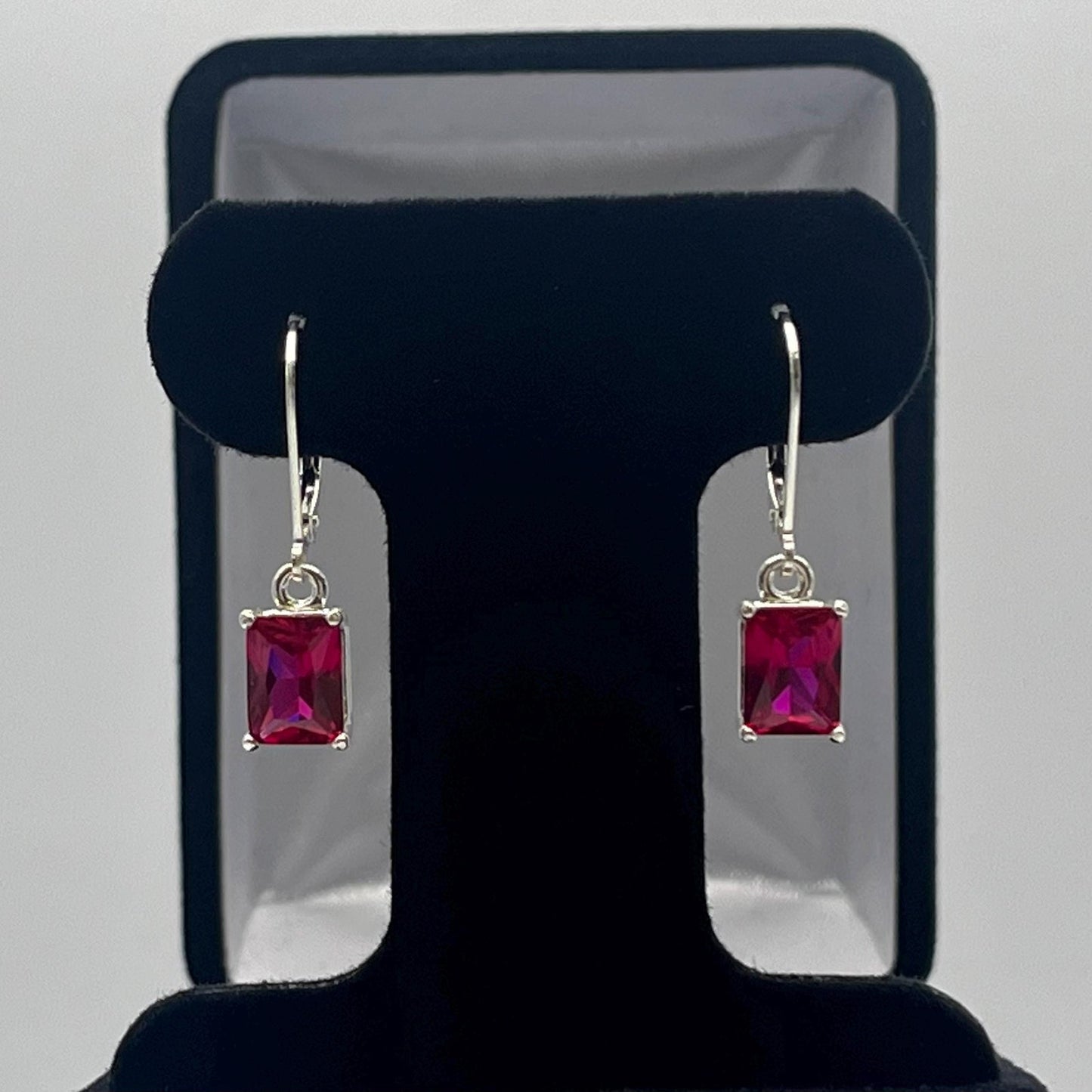 Beautiful 3.5ctw Emerald Cut Ruby Sterling Silver Drop Dangle Earrings Leverback Fine Jewelry Emerald Cut Ruby Earrings Jewelry Trends