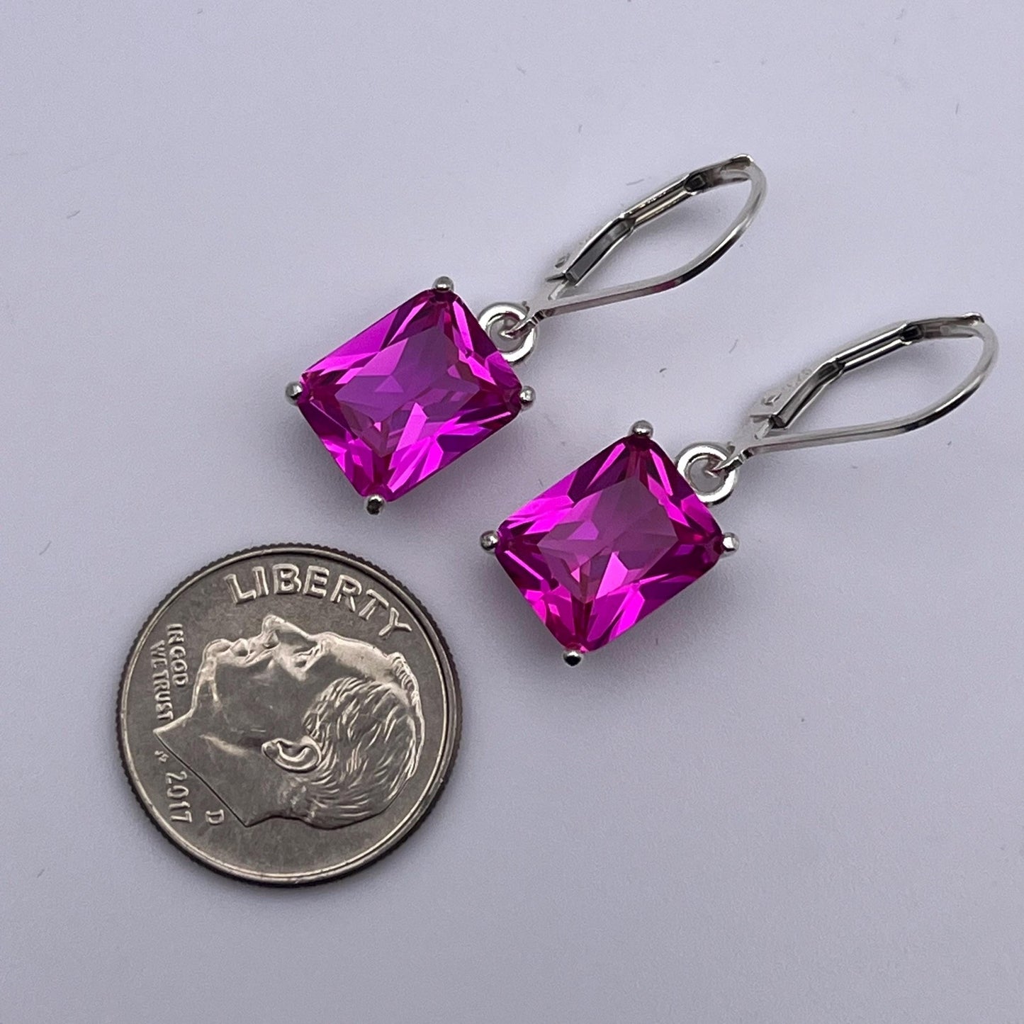 Gorgeous 8ctw Emerald Cut Pink Sapphire Earrings Jewelry Gift