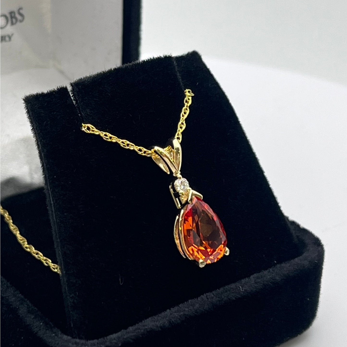 14k Gold 2.5ct Pear Cut Orange Padparadscha Sapphire Necklace Diamond Accent Fine Jewelry Gift Orange Sapphire September Birthstone Necklace
