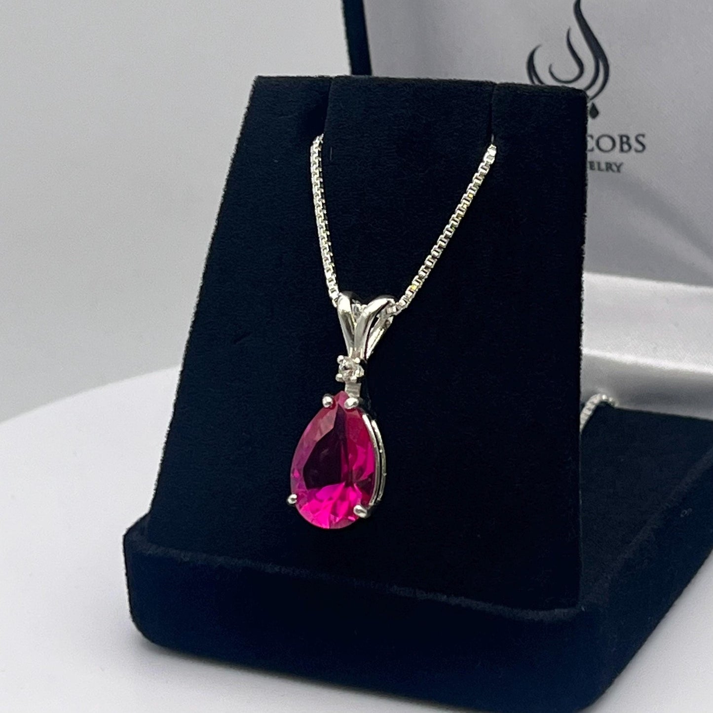 Beautiful 6.5ct Pink Sapphire Necklace White Sapphire Accent Pendant 16” 18” Sterling Silver Bridal Jewelry Gift Teardrop