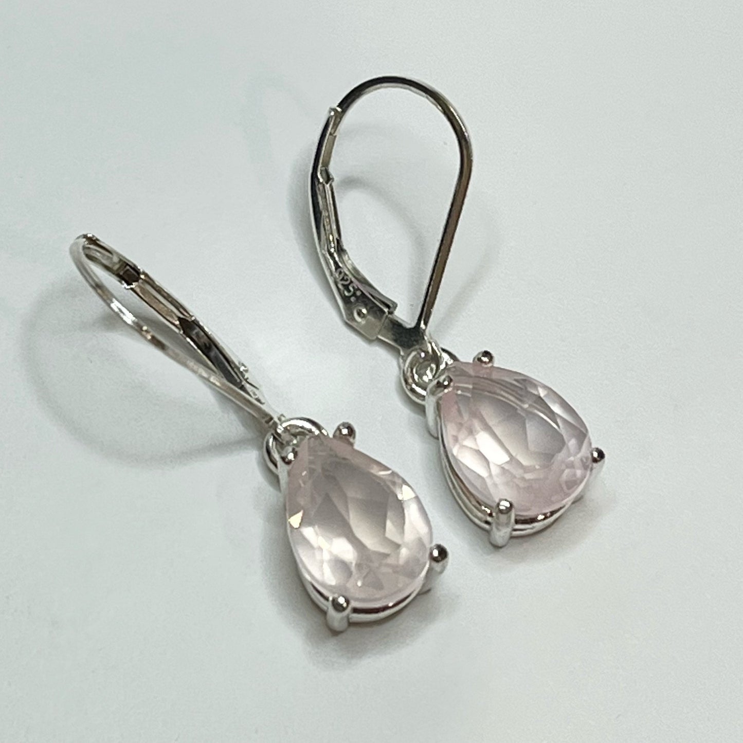 BEAUTIFUL 4ctw Pear Cut Natural Rose Quartz Earrings Sterling Silver Trending Jewelry Gift Pale Pink Gemstone Necklace