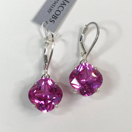 Beautiful 10ctw Cushion Cut Lab Grown Pink Sapphire Earrings in Sterling Silver
