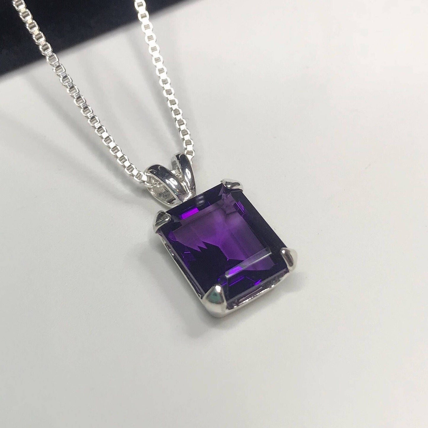 Gorgeous 5.5ct Royal Purple Amethyst Necklace Sterling Silver Trending Jewelry Gift Emerald Cut Amethyst February Birthstone