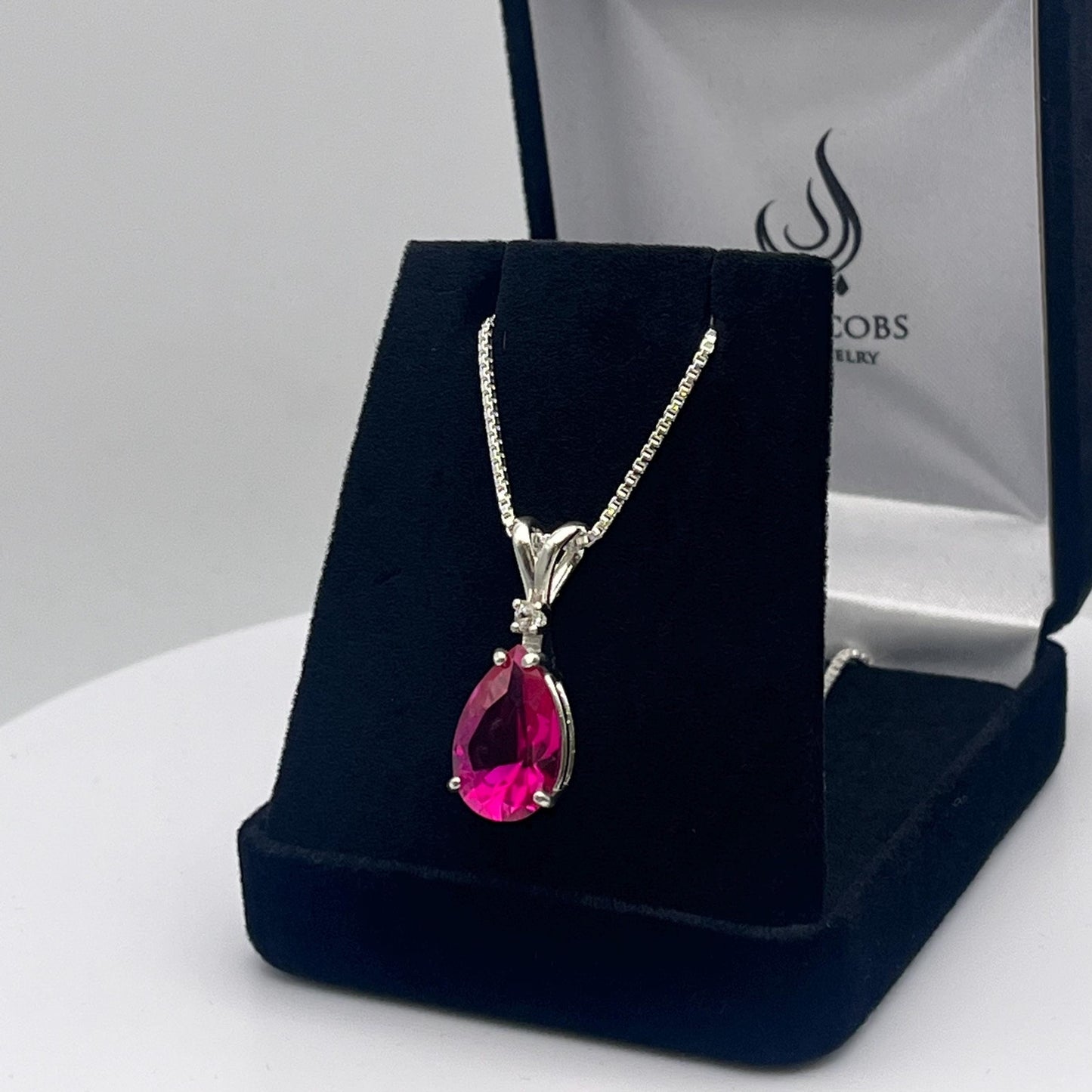 Beautiful 6.5ct Pink Sapphire Necklace White Sapphire Accent Pendant 16” 18” Sterling Silver Bridal Jewelry Gift Teardrop
