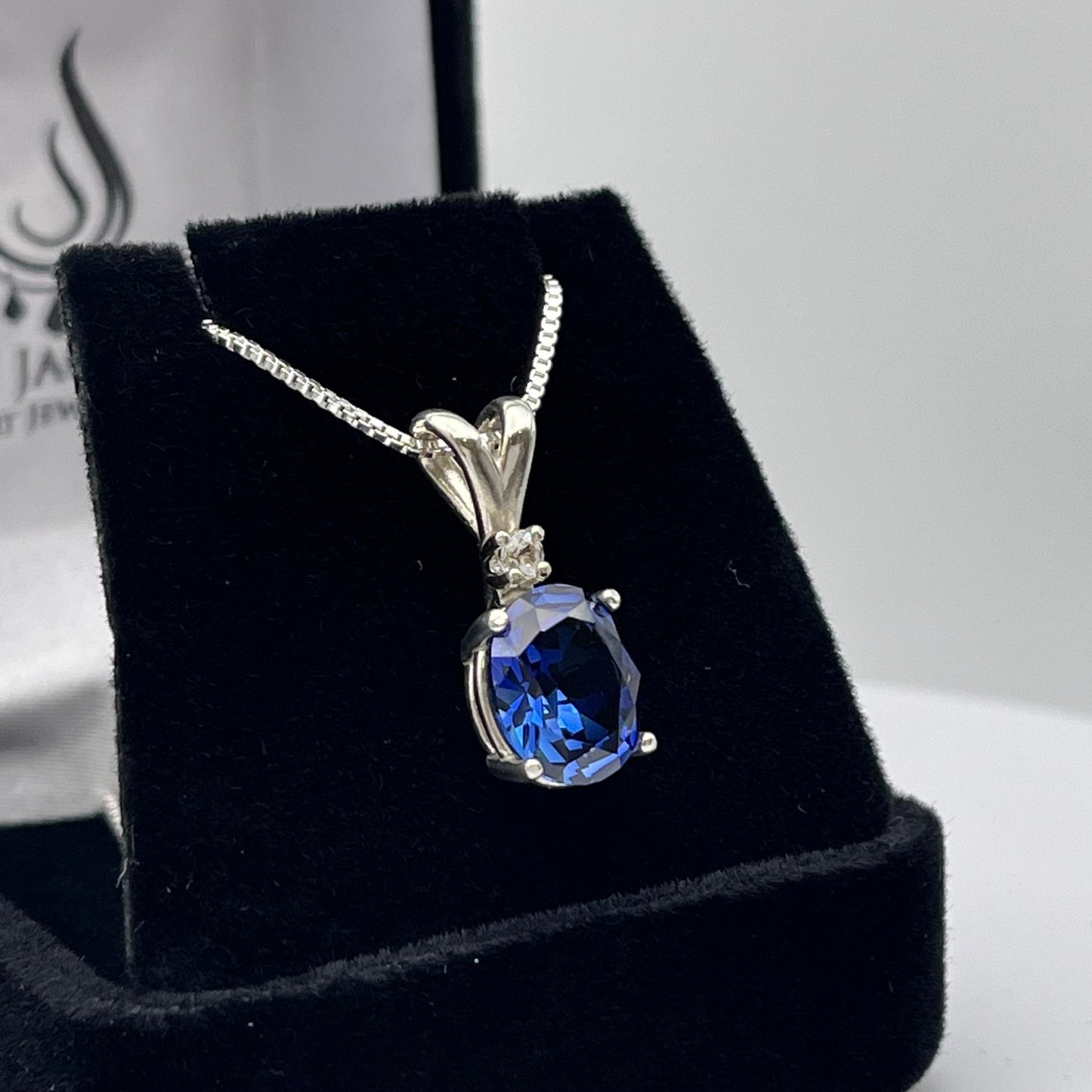 Gorgeous 3ct Blue & White Sapphire Sterling Silver Pendant Necklace Sapphire Septmeber Gift Trending Jewelry 14kt Gold 18"