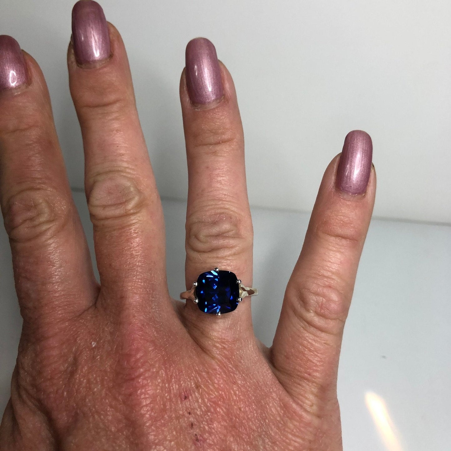 Gorgeous 5ct Cushion Cut Sapphire Ring in Sterling Silver