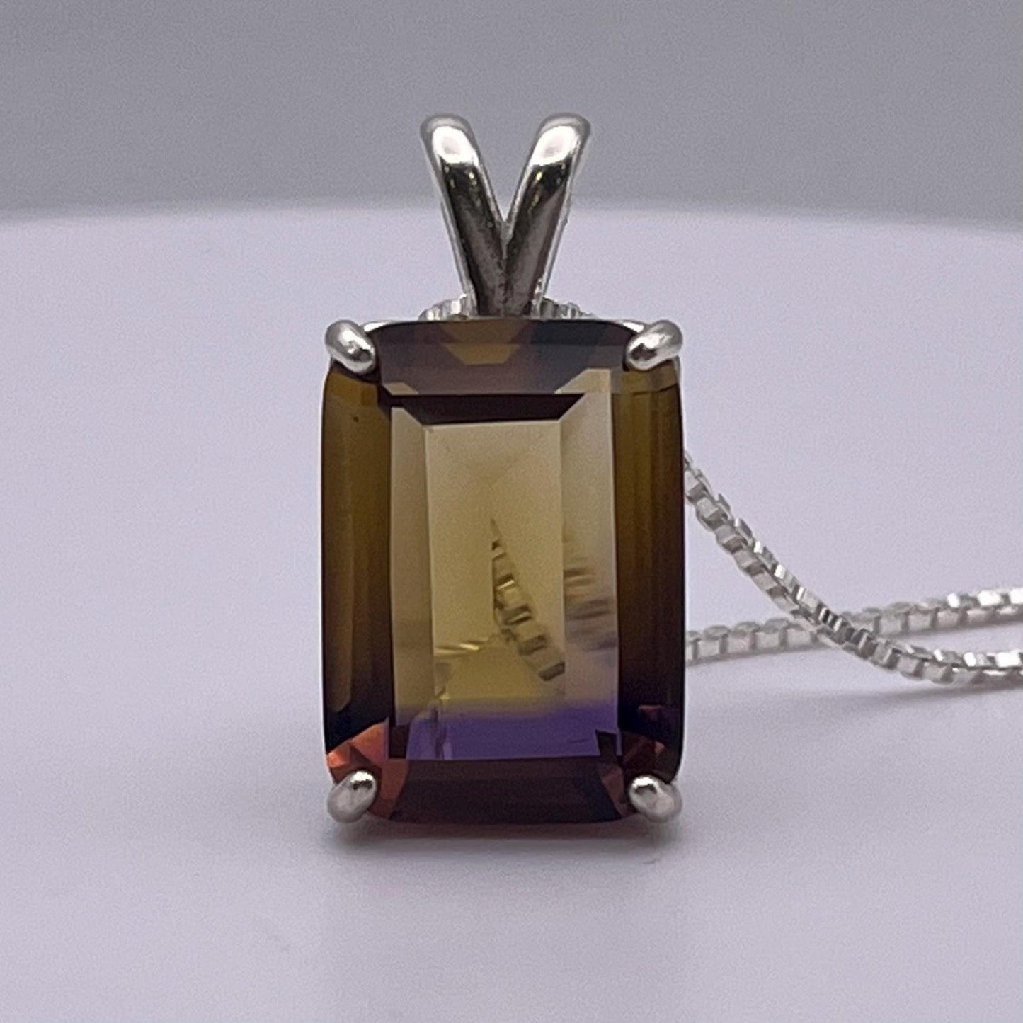 Gorgeous 11.7ct Emerald Cut Ametrine Necklace Pendant Sterling Silver Amethyst Citrine Multi Color Gemstone Large Gemstone Pendant Gift