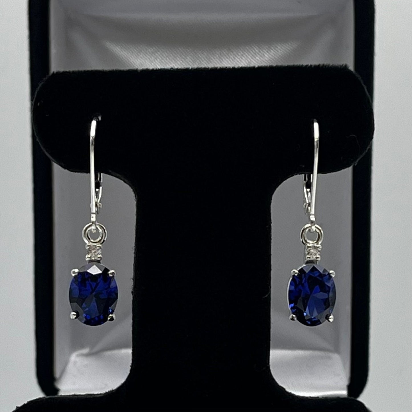 Beautiful 3.3ctw Oval Cut Sapphire Earrings White Sapphire Accents