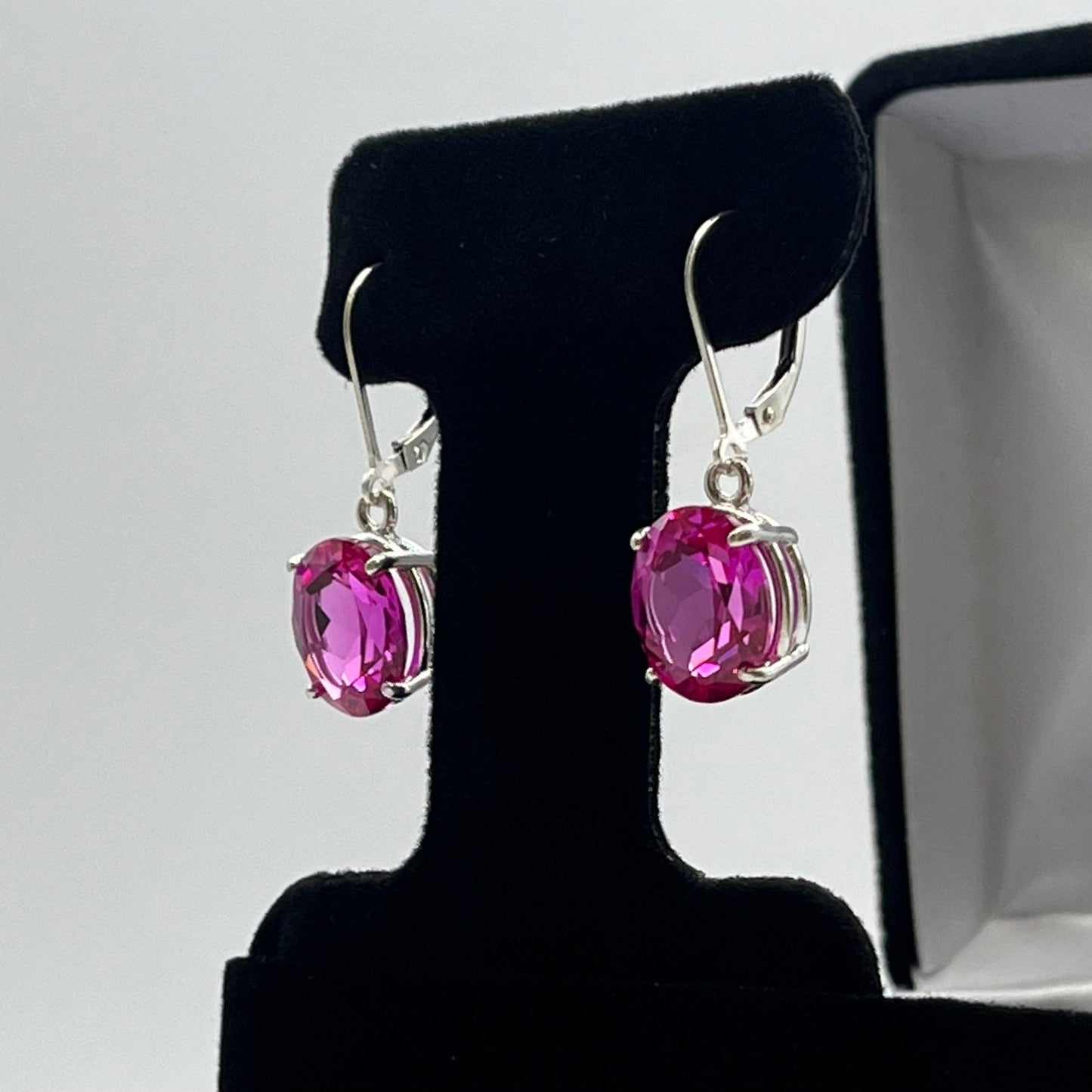 BEAUTIFUL 10ctw Oval Cut Bright Pink Sapphire Earrings in Sterling Silver