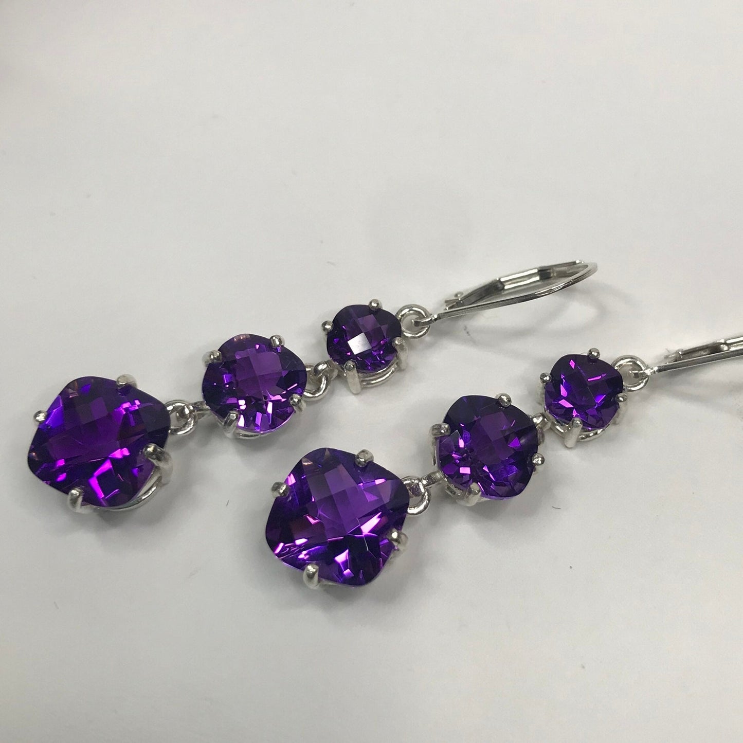Beautiful 12ctw Cushion Cut Amethyst Earrings in Sterling Silver