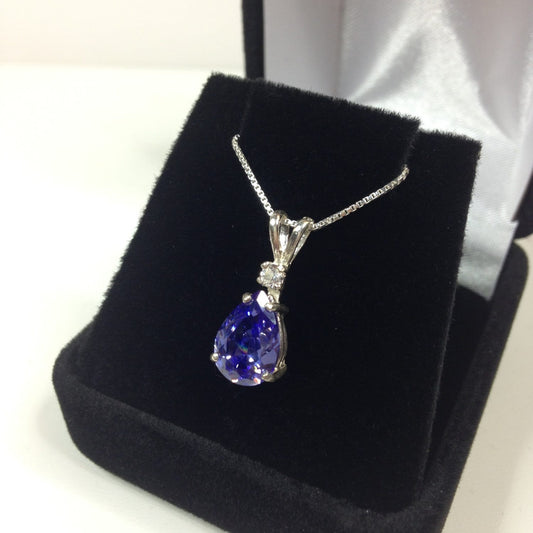 Beautiful Tanzanite & White Sapphire Pendant Necklace in Sterling Silver