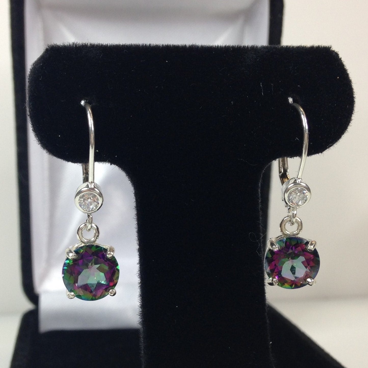 Beautiful 4ctw Mystic Topaz Earrings White Sapphire Accents in Sterling Silver