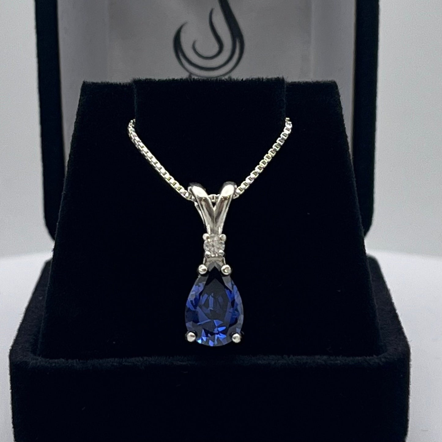 Beautiful 2.5ct Pear Cut Sapphire Necklace White Sapphire Accent Bridal Jewelry Gift Teardrop Sapphire Necklace