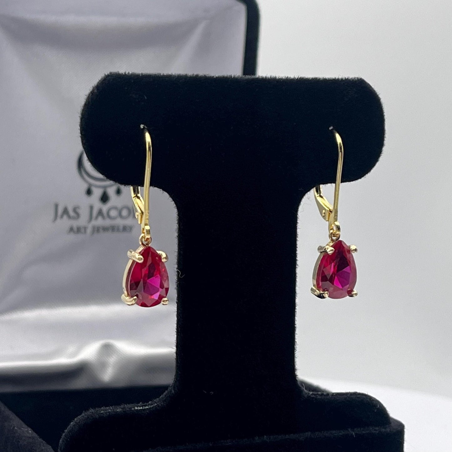 Beautiful 3ctw Pear Cut Ruby Earrings 14k Gold Drop Dangle Ruby