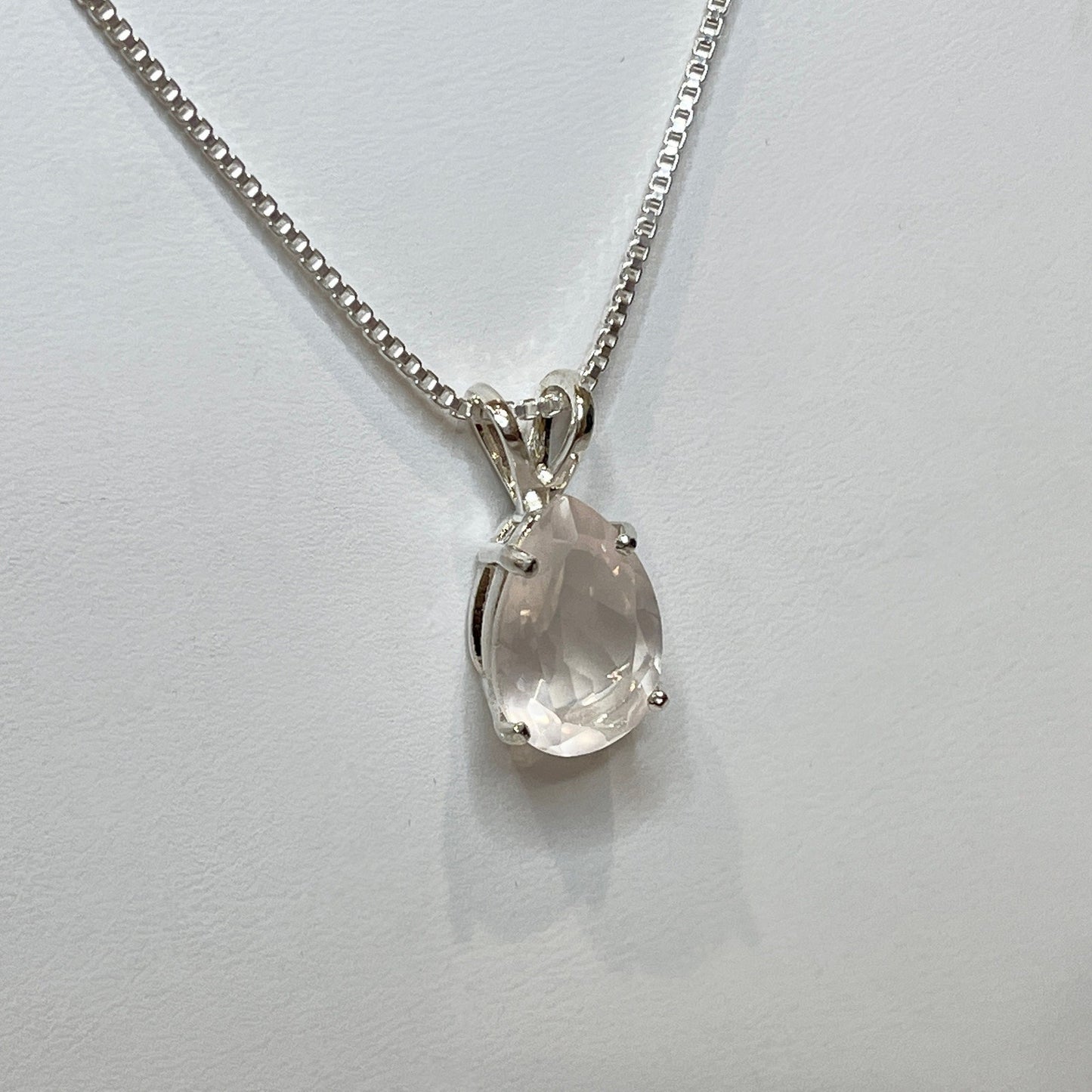 BEAUTIFUL 6ct Pear Cut Natural Rose Quartz Necklace Sterling Silver Trending Jewelry Gift Pale Pink Gemstone Necklace