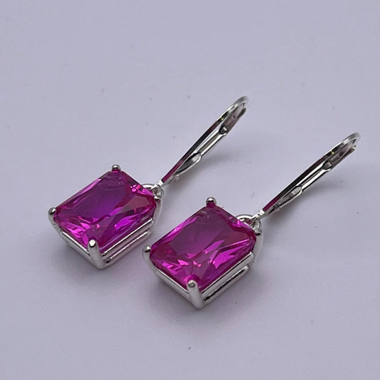 Gorgeous 8ctw Emerald Cut Pink Sapphire Earrings Jewelry Gift