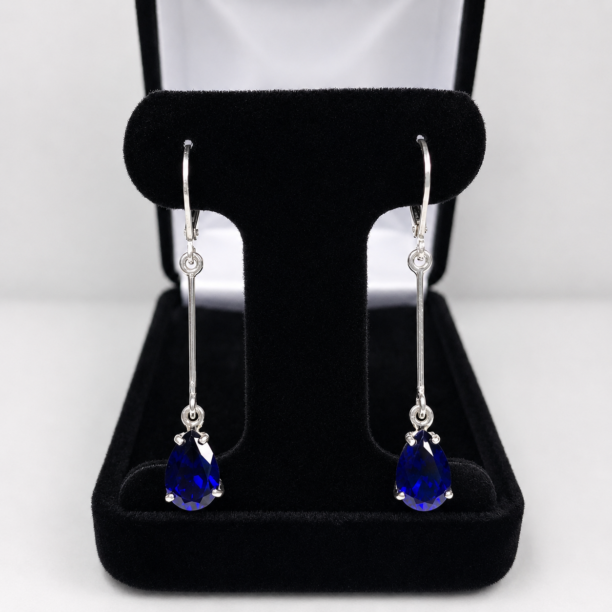 5 CTW Pear Cut Blue Sapphire Drop Earrings