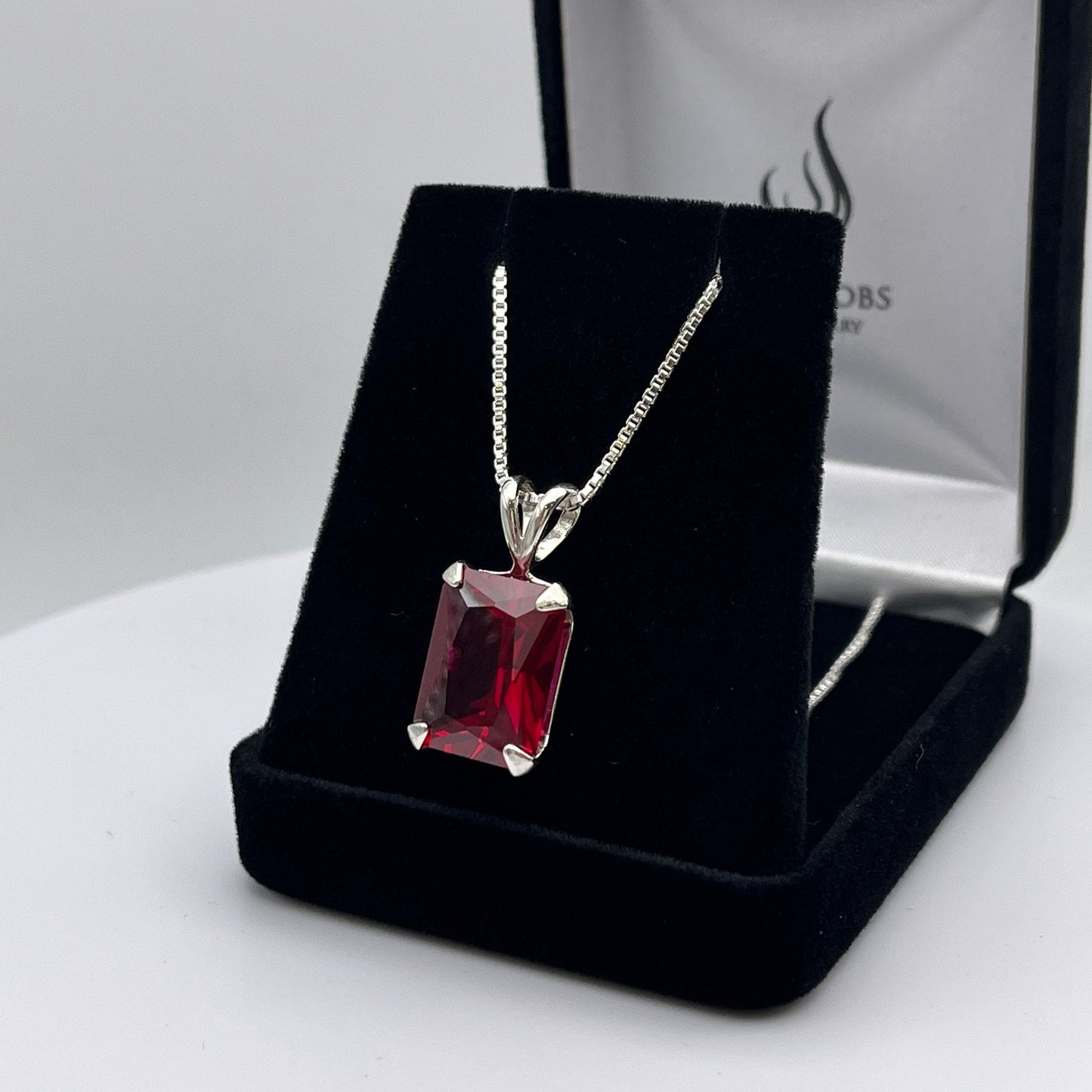 Beautiful 13ct Emerald Cut Ruby Sterling Silver Pendant Necklace Solitaire Jewelry Trends and Trending Gemstones July Gift Lab