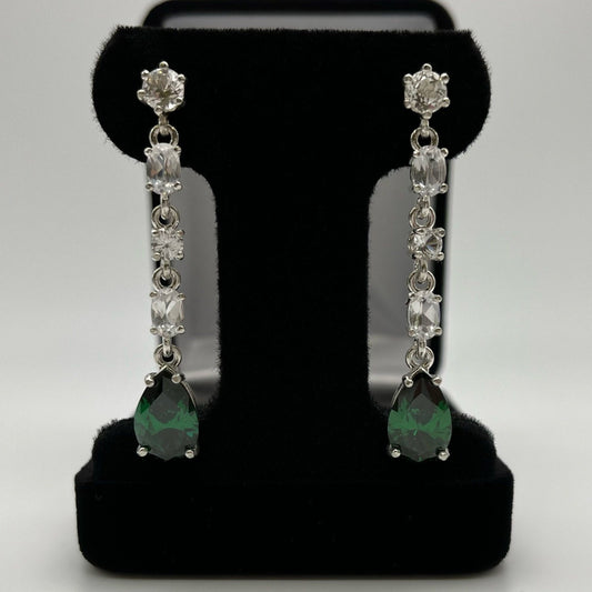Gorgeous 11ctw Pear Cut Emerald Earrings White Sapphire Earrings Sterling Silver