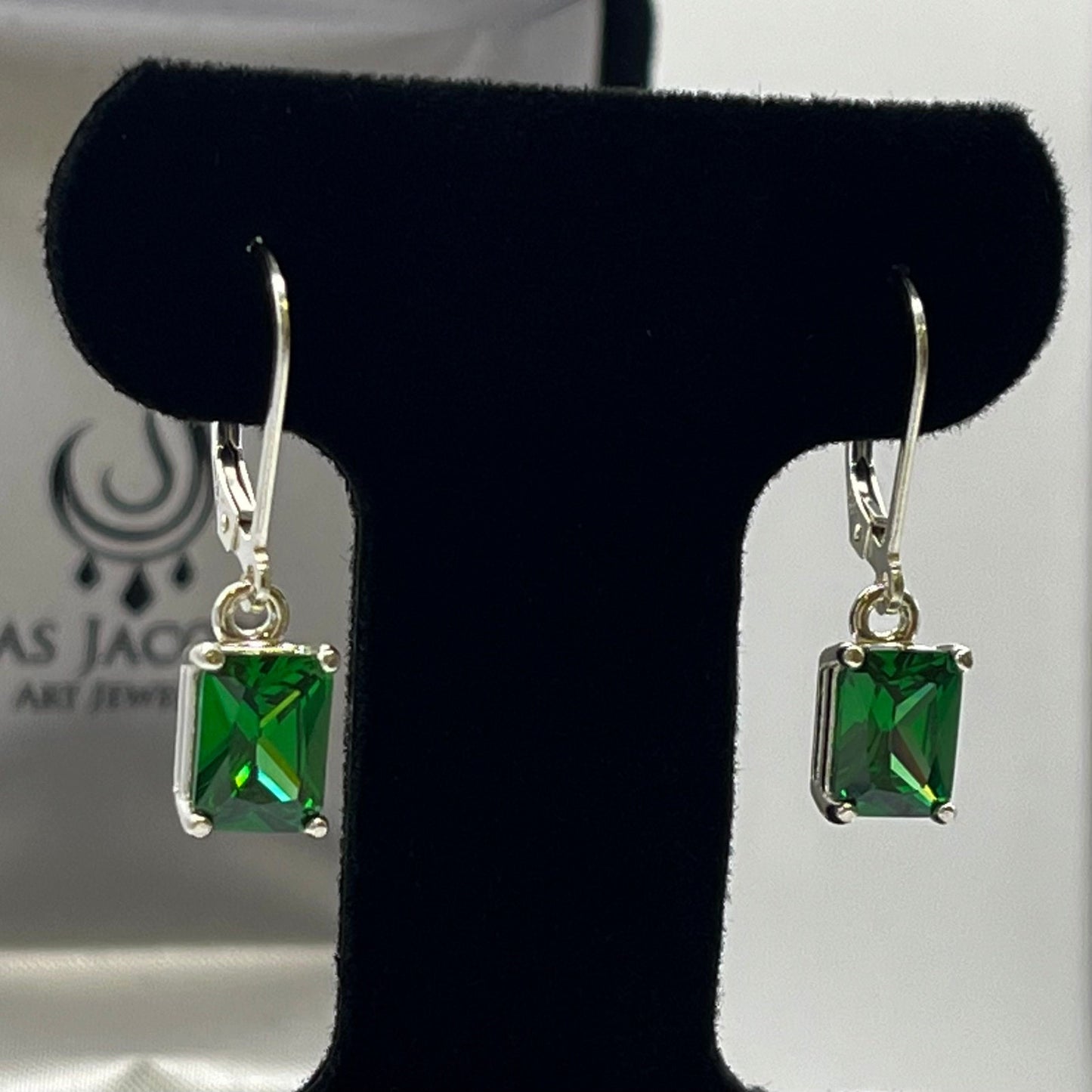 Beautiful 3ctw Emerald Cut Emerald Earrings Leverback Sterling Silver dangle earrings trending jewelry gifts May Birthstone
