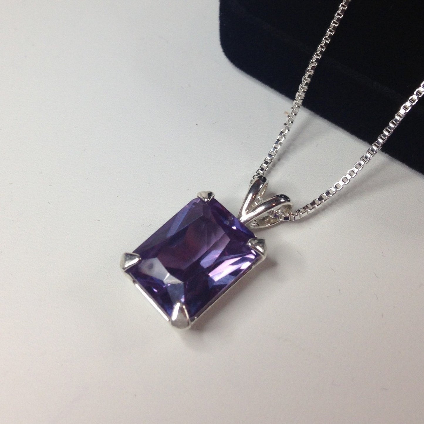Gorgeous 8ct Emerald Cut Alexandrite Necklace Sterling Silver Solitaire Pendant Large Color Change Alexandrite Lab June Birthstone Gift