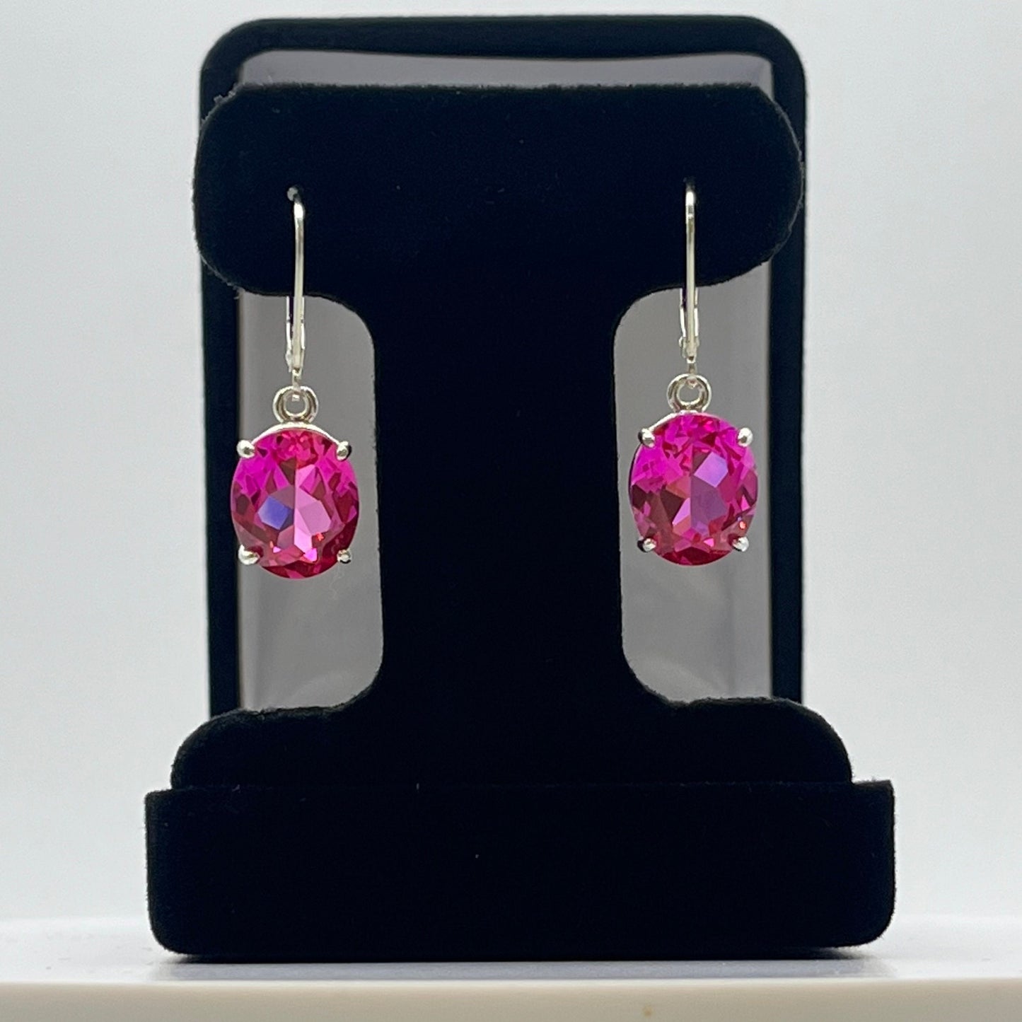 BEAUTIFUL 10ctw Oval Cut Bright Pink Sapphire Earrings in Sterling Silver