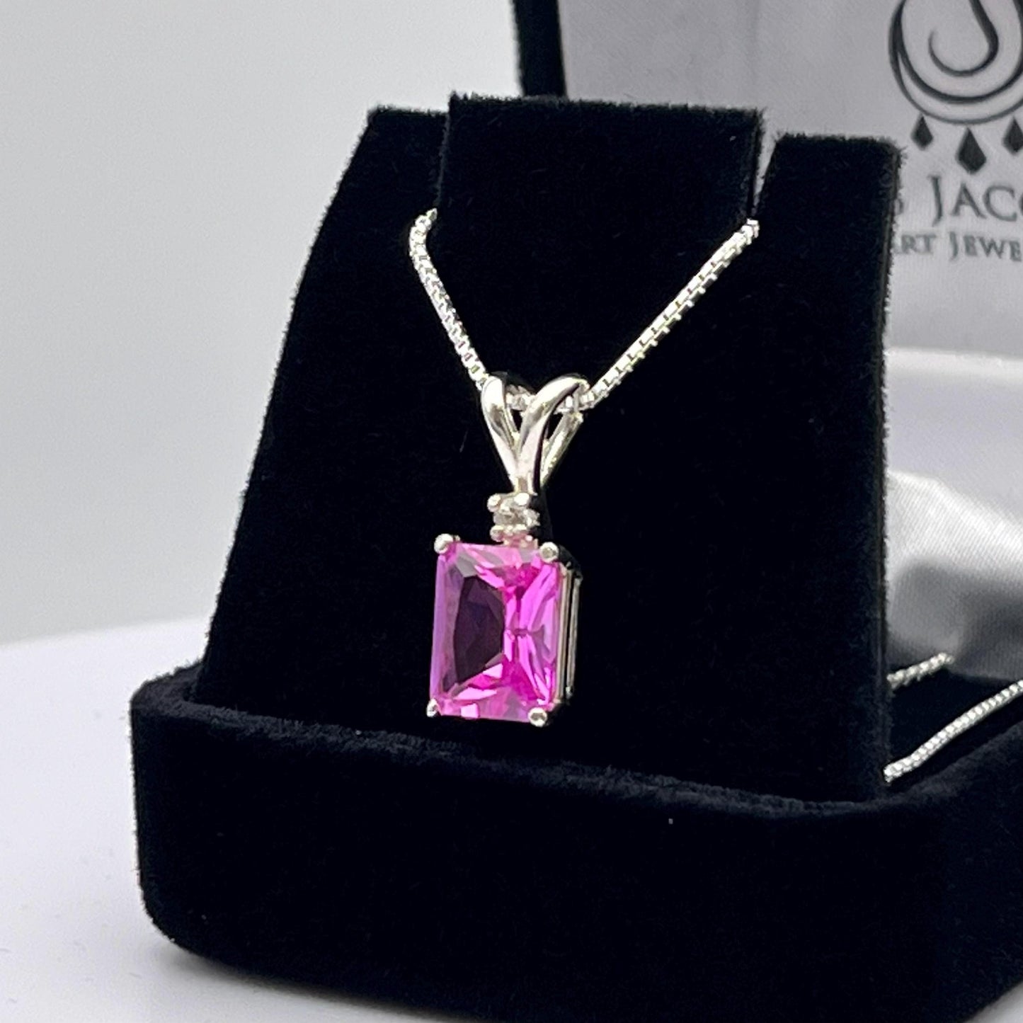 Beautiful 2.5ct Emerald Cut Pink Sapphire Necklace Trending Jewelry Gift Holiday