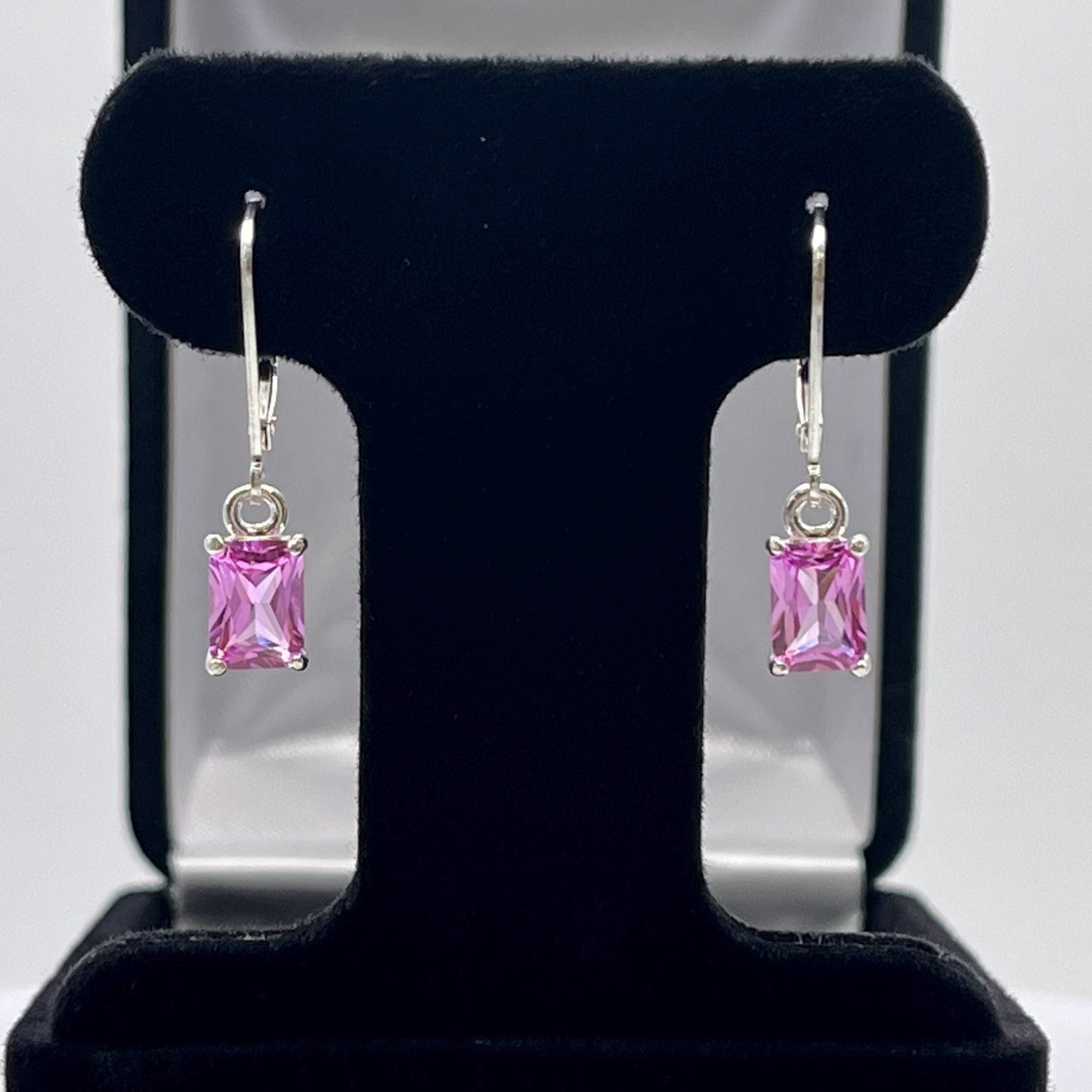 BEAUTIFUL 2ctw Emerald Cut Pink Sapphire Sterling Silver Drop Dangle Earrings Lever Jewelry Trend Jewelry and Gemstones Pink Gemstone Gift