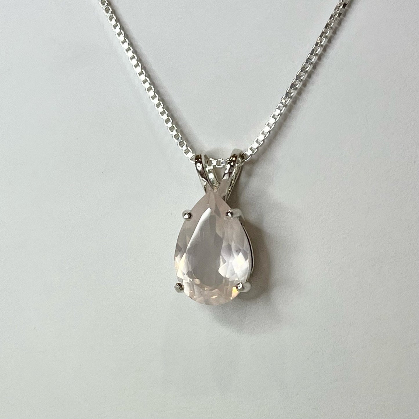 BEAUTIFUL 6ct Pear Cut Natural Rose Quartz Necklace Sterling Silver Trending Jewelry Gift Pale Pink Gemstone Necklace