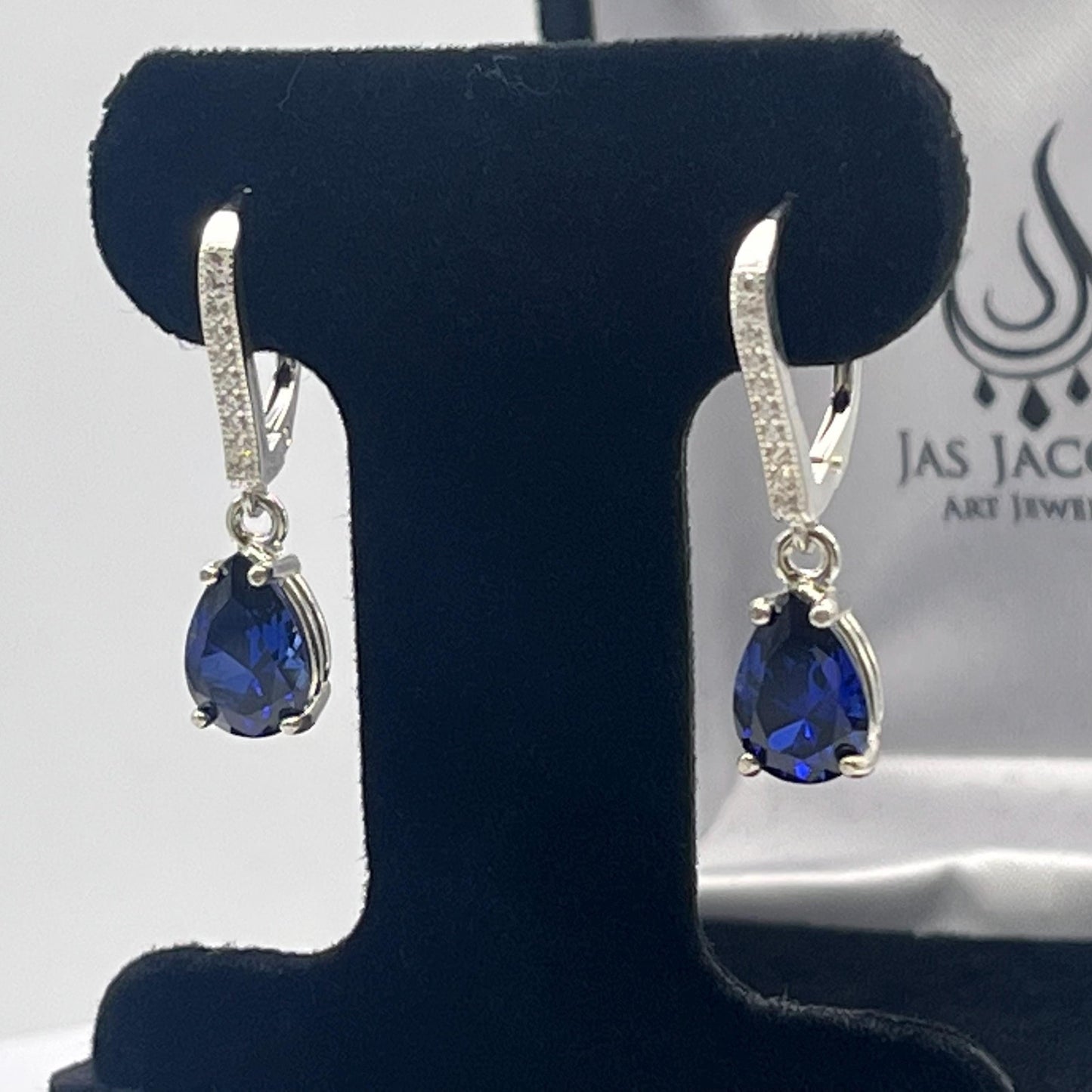 Beautiful 6ctw Blue & White Sapphire Earrings