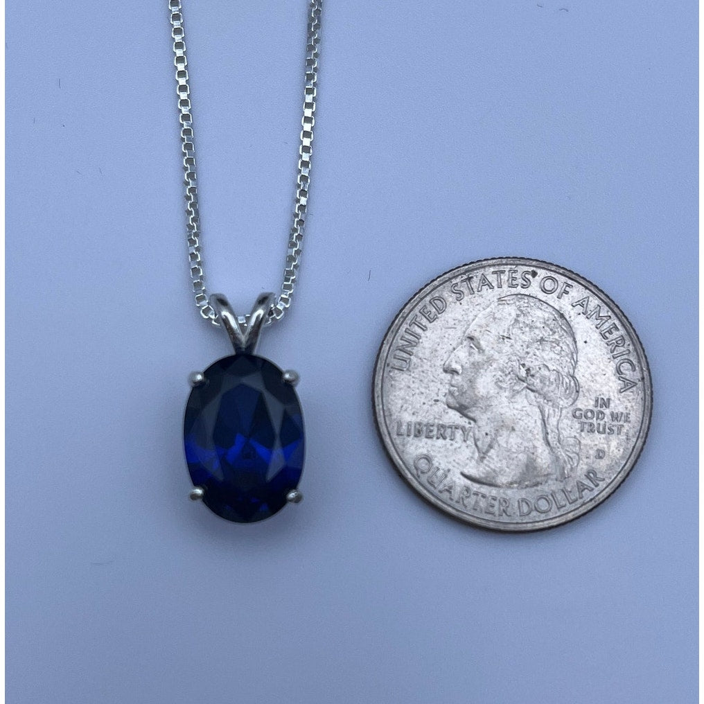 Gorgeous 7ct Blue Sapphire in Sterling Silver Pendant Necklace Sapphire September Gift Trending Jewelry 18"