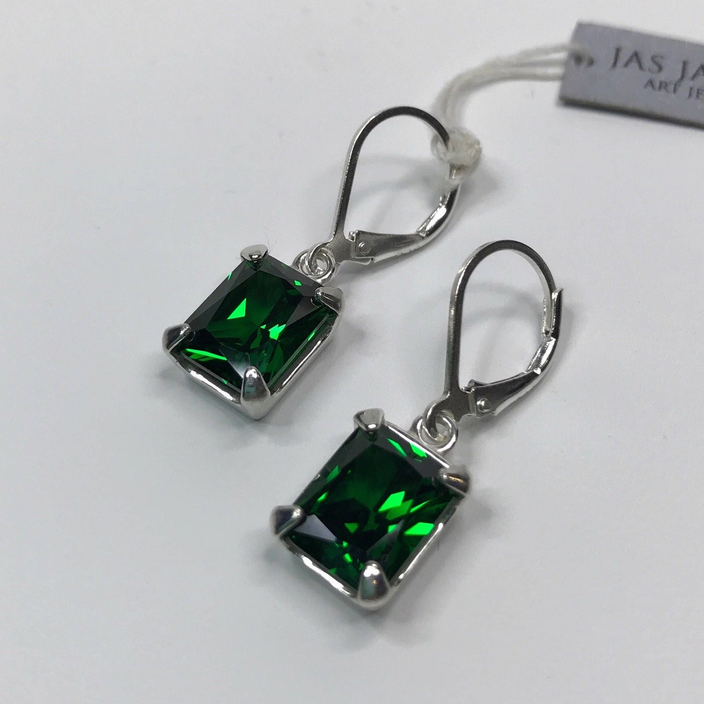 Beautiful 8ctw Emerald Cut Emerald Earrings in Sterling Silver