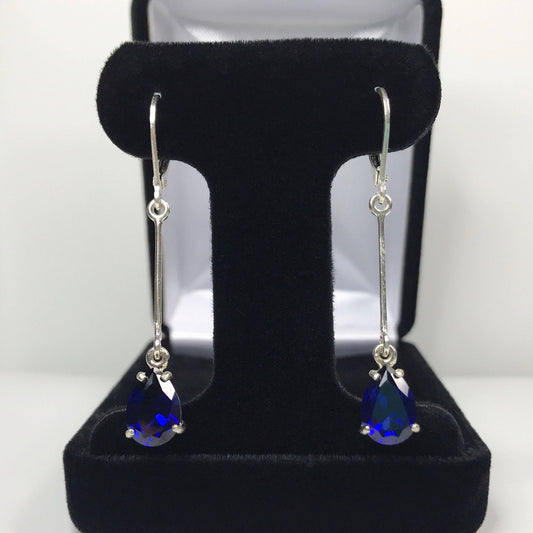 Beautiful 2" 6ctw Sapphire Earrings in Sterling Silver Lab Grown Sapphires
