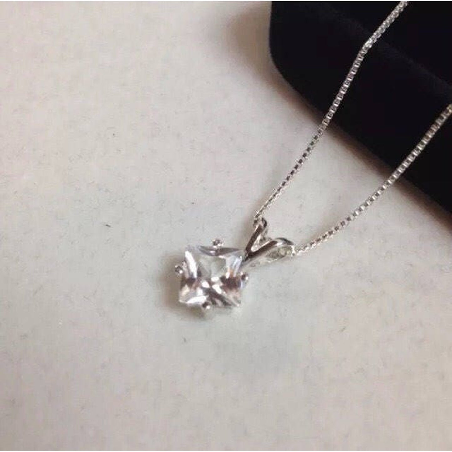 Beautiful 1.2ct Princess Cut White Sapphire Necklace 14kt Gold or Sterling Silver Solitaire Pendant Trending Jewelry Gift Wife Mother Bride