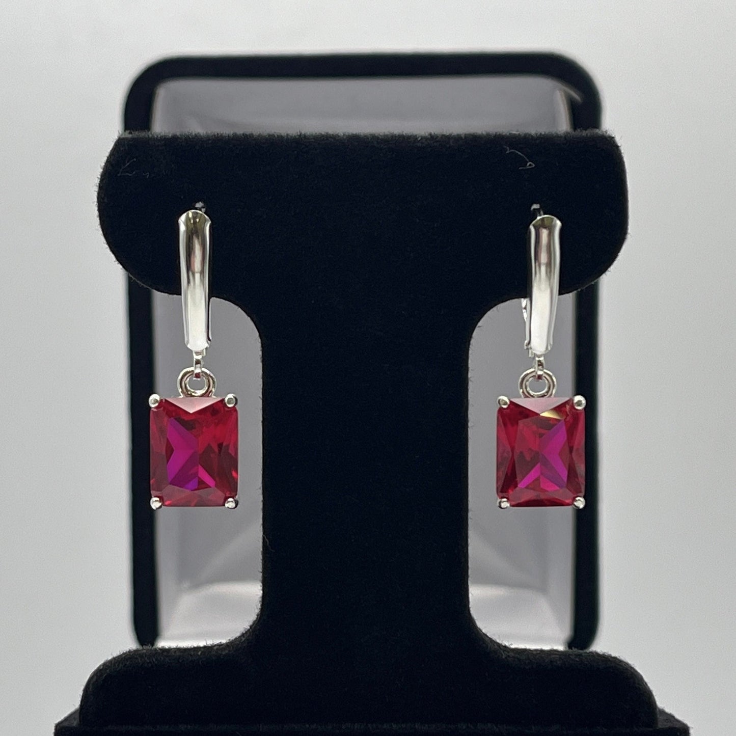 GORGEOUS 8ctw Emerald Cut Ruby Earrings July Birthstone