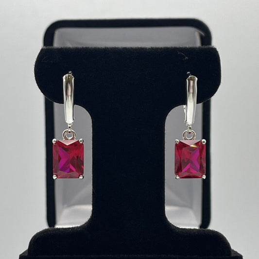 GORGEOUS 8ctw Emerald Cut Ruby Earrings July Birthstone